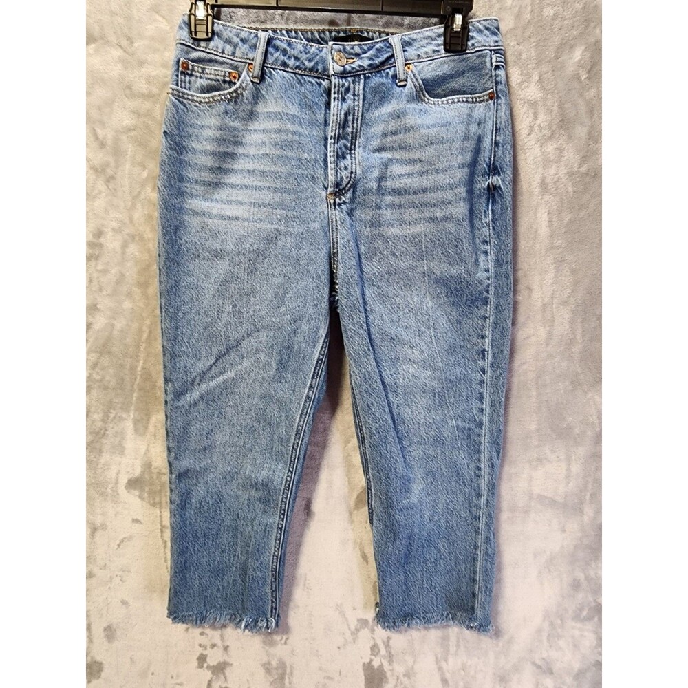 House of Harlow 1960 Womens 30 Blue Straight Leg Button Fly Jean Raw Hem Cowgirl
